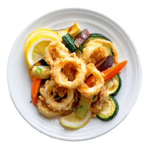 Calamari fritti con verdure fritte