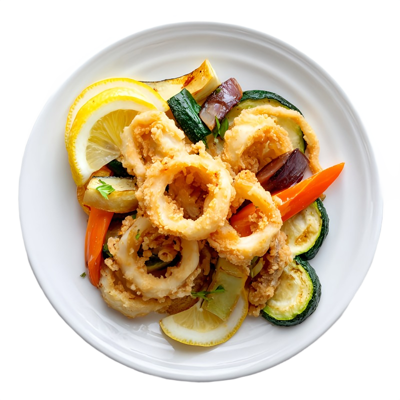 Calamari fritti con verdure fritte
