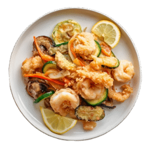 Fritto misto di pesce con verdure fritte