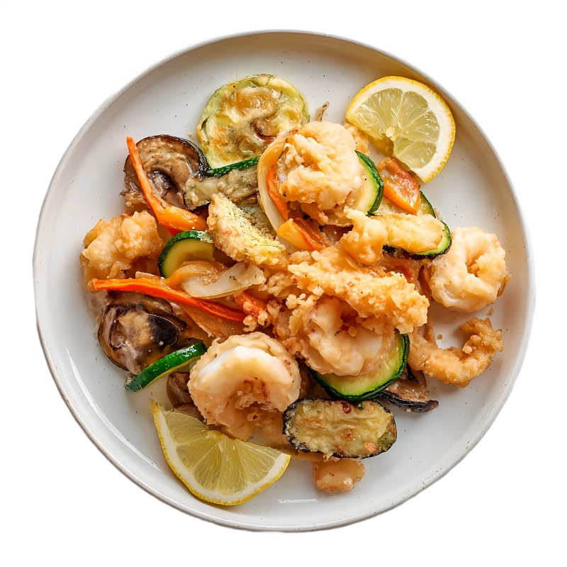 Fritto misto di pesce con verdure fritte